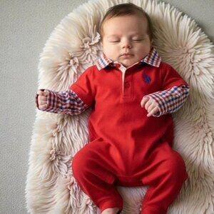 U.S. Polo Assn. Red One-Piece Check Romper size 3-6 Months